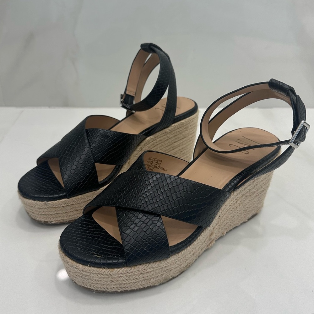 INC Raffia Wedges Snake Printed Leather